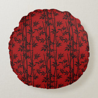Red and Black Bamboo Round Pillow