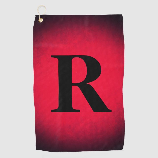 Red and black big bold monogram modern chic golf towel (Front)