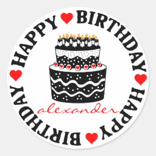 Red and Black Birthday Cake Classic Round Sticker
