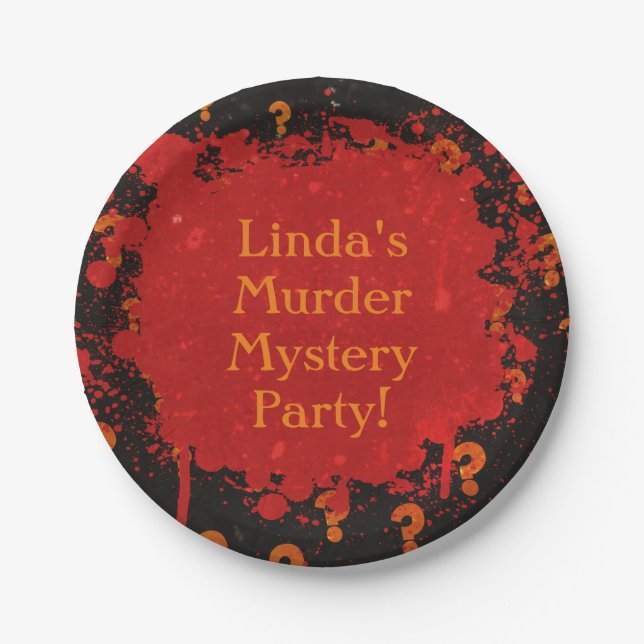 Red and Black Bloody Murder Mystery Party Paper Plate (Front)