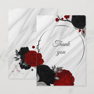 red and black botanical marble thank you card