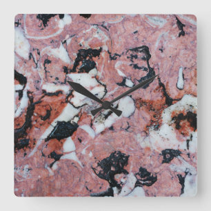 Red and Black Brecciated Marble Stone Texture with Square Wall Clock