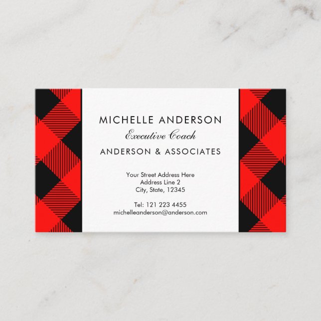 Red and Black buffalo Check Business Consultant Card (Front)