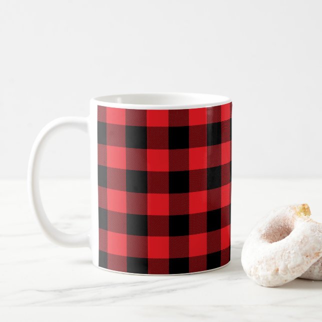 Red and Black Buffalo Check Coffee Mug (With Donut)