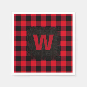 Red and Black Buffalo Check Mongram Napkin