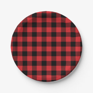 Red and Black Buffalo Check Plaid Pattern Paper Plate