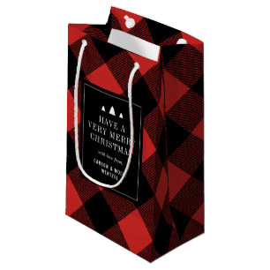 Red and Black Buffalo Check Plaid Personalized Small Gift Bag
