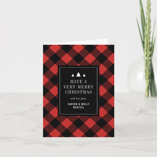 Red and Black Buffalo Check Plaid Winter Holiday Card (Front)