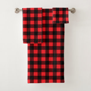 Red and Black Buffalo Plaid Bath Towel Set