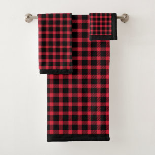 Red And Black Buffalo Plaid Bath Towel Set