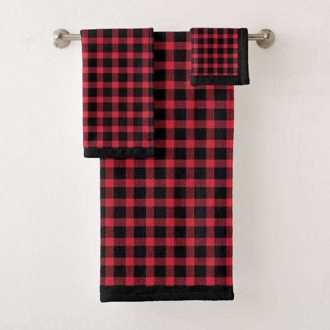 Red And Black Buffalo Plaid Bath Towel Set (Insitu)