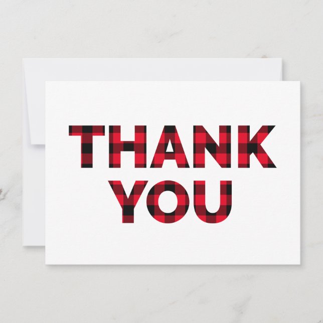 Red and Black Buffalo Plaid Bold Text Thank You Card (Front)