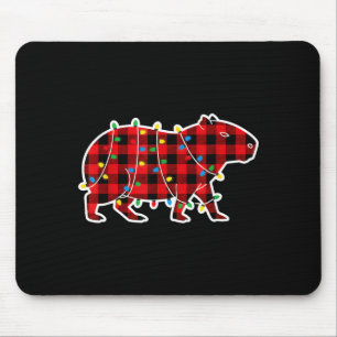 Red And Black Buffalo Plaid Capybara Christmas Lig Mouse Pad