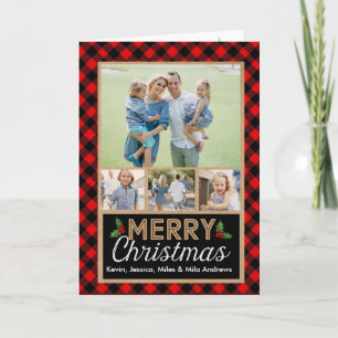 Red and Black Buffalo Plaid Check Christmas Card