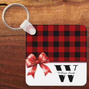 Red and Black Buffalo Plaid Check Keychain