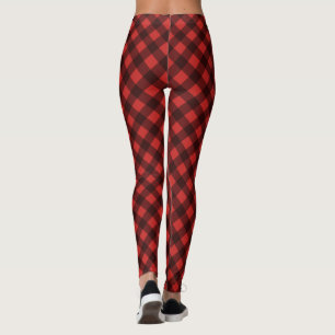Red and black buffalo plaid check pattern leggings