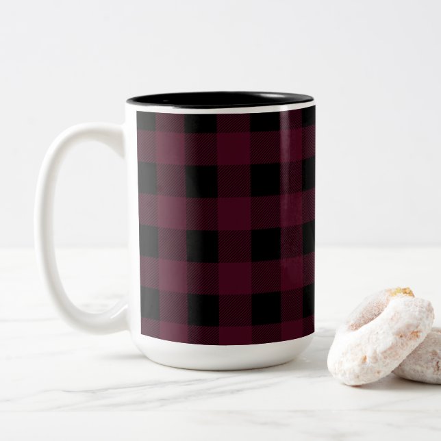 Red and Black Buffalo Plaid | Choose Your Style Two-Tone Coffee Mug (With Donut)