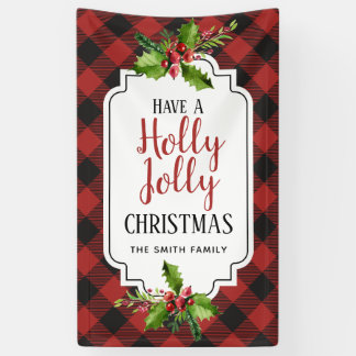 Red and Black Buffalo Plaid  Christmas Banner
