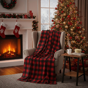 Red and Black Buffalo Plaid Christmas Check Fleece Blanket