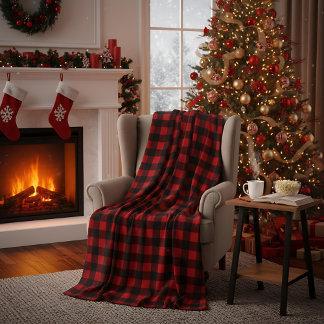 Red and Black Buffalo Plaid Christmas Check Fleece Blanket