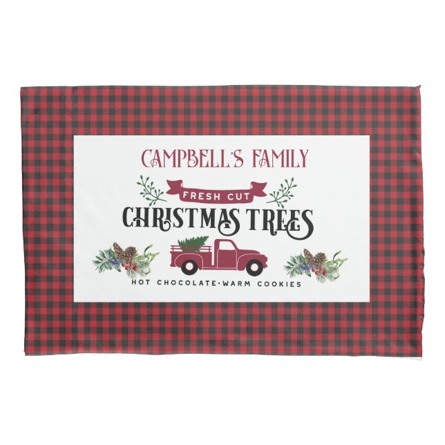 Red And Black Buffalo Plaid - Christmas Trees Pillowcase (Front)
