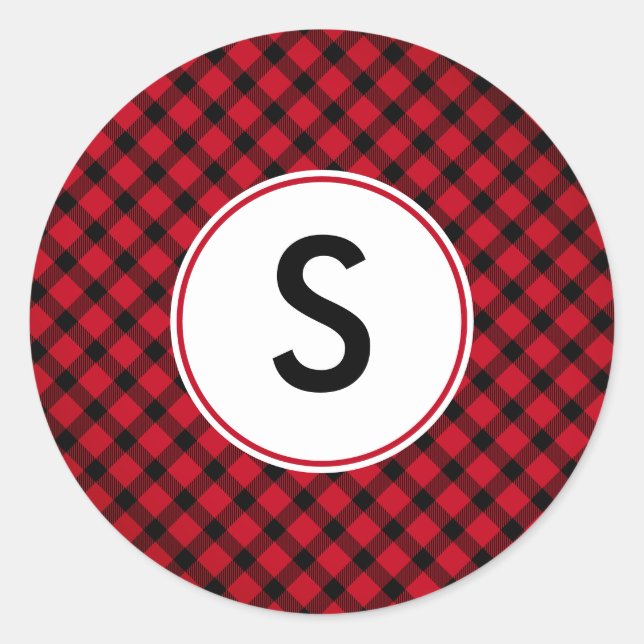 Red And Black Buffalo Plaid Classic Round Sticker (Front)