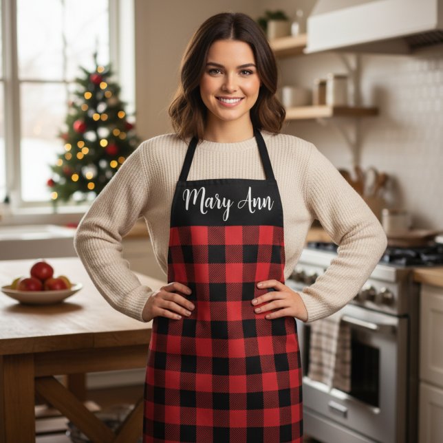 Red and Black Buffalo Plaid Custom Apron (Red and Black Buffalo Plaid Custom Apron - Great for Holiday Baking!)