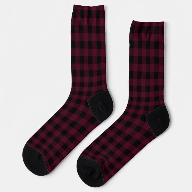 Red and Black Buffalo Plaid Cute Socks (Left)