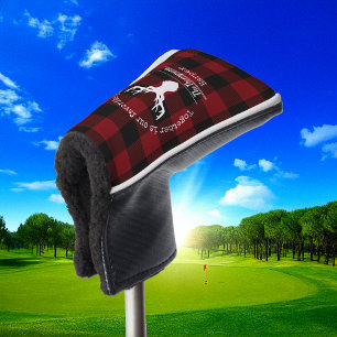 Red and Black Buffalo Plaid Deer Family Name Golf Head Cover