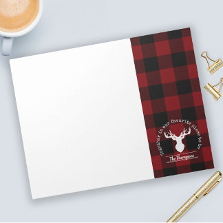 Red and Black Buffalo Plaid Deer Family Name Notepad