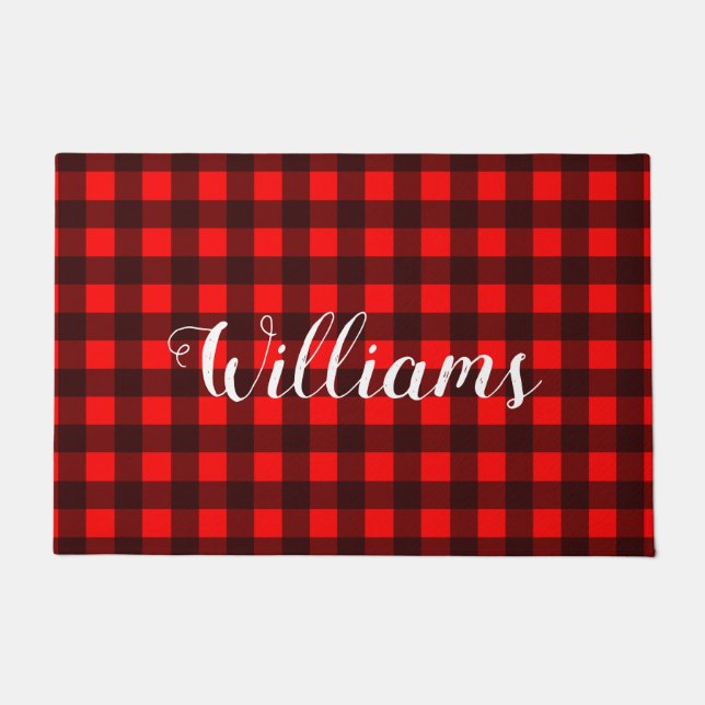 Red and Black Buffalo Plaid Doormat (Front)