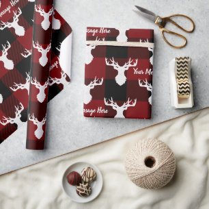 Red and Black Buffalo Plaid Family Name Wrapping Paper