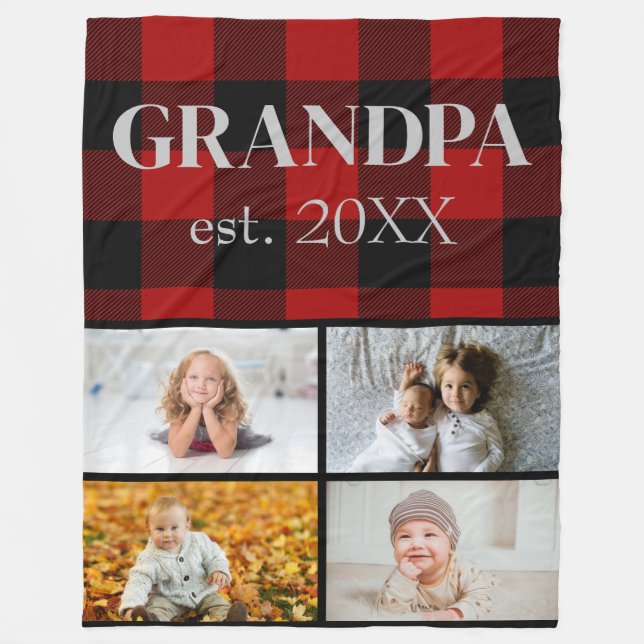 Red and Black Buffalo Plaid for Grandpa Fleece Blanket (Front)