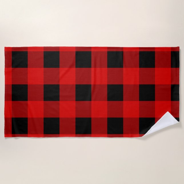 Red and Black Buffalo Plaid Holiday gingham    Bea Beach Towel (Front)
