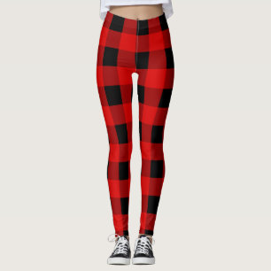 Red and Black Buffalo Plaid Holiday gingham  Leggings