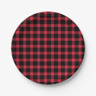 Red And Black Buffalo Plaid Holiday Paper Plate