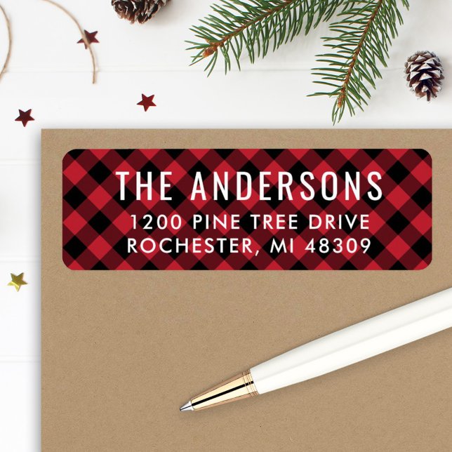 Red and Black Buffalo Plaid Holiday Return Address (Creator Uploaded)