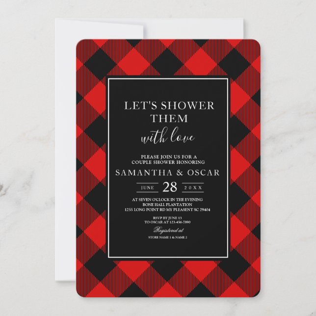 Red And Black Buffalo Plaid  Invitation (Front)