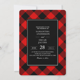 Red And Black Buffalo Plaid  Invitation