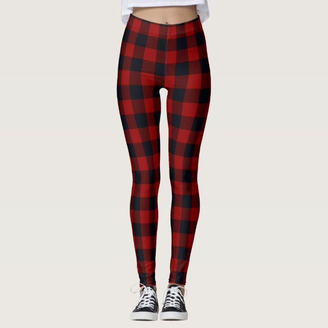 Red and Black Buffalo Plaid Leggings (Front)