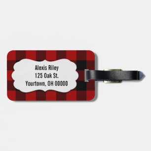 red and black buffalo plaid luggage tag