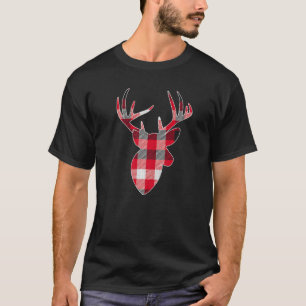 Red And Black Buffalo Plaid Lumberjack Deer Head C T-Shirt