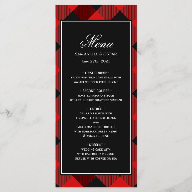 Red And Black Buffalo Plaid  Menu (Front)