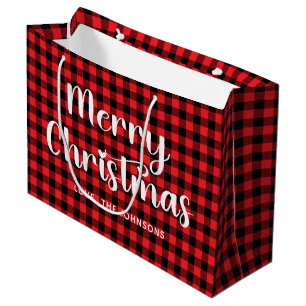 Red and Black Buffalo Plaid Merry Christmas Large Gift Bag