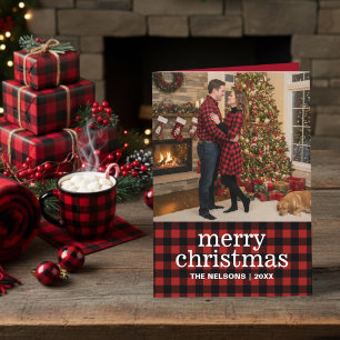 Red and Black Buffalo Plaid Merry Christmas Photo Holiday Card