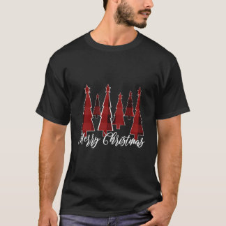 Red And Black Buffalo Plaid Merry Tree Design For T-Shirt