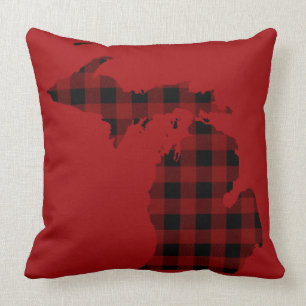 Red and Black Buffalo Plaid   Michigan Throw Pillow