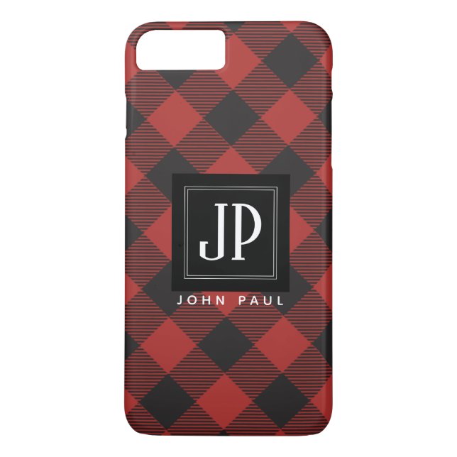 Red and Black Buffalo Plaid Monogram Case-Mate iPhone Case (Back)