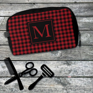 Red And Black Buffalo Plaid Monogrammed Custom Dopp Kit