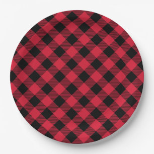 Red and Black Buffalo Plaid Paper Plate